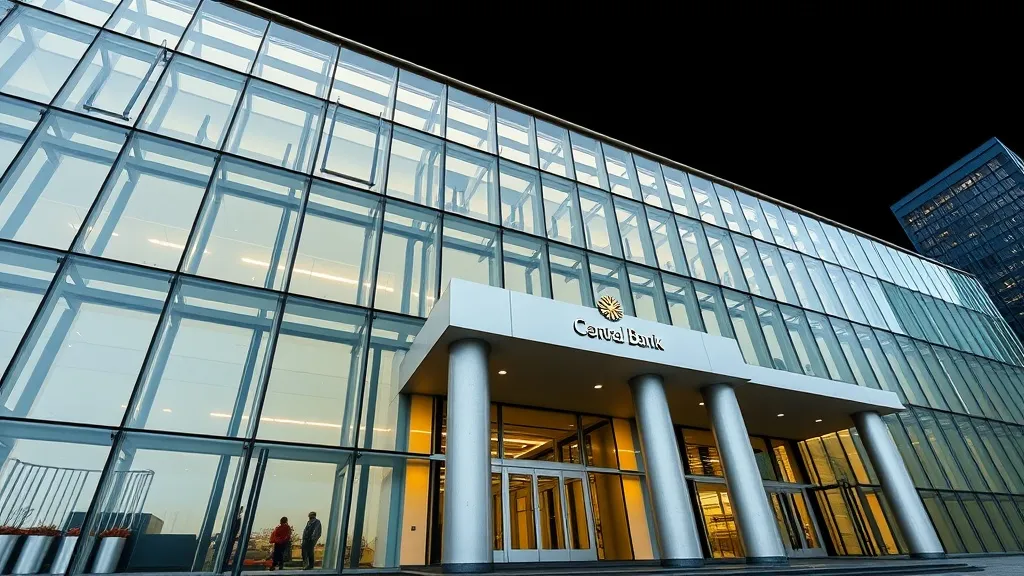 Modern architectural building of a central bank in Canada wi